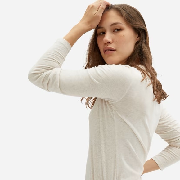 Everlane The Organic Cotton Long-Sleeve Crew T-Shirt Oatmeal Size XXS New - Picture 2 of 6